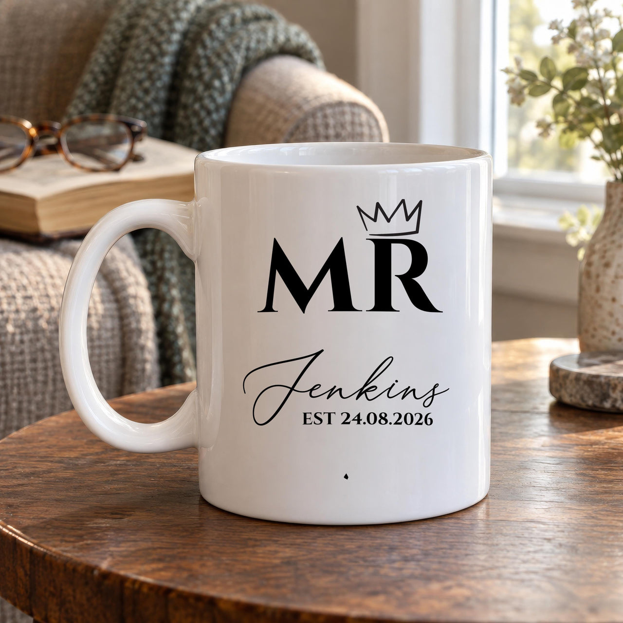 Personalised Mr or Mrs Crown Ceramic Mug - lifestyle