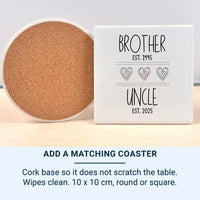 Personalised Brother to Uncle Ceramic Mug, Est Dates and Heart Icons - detail 3