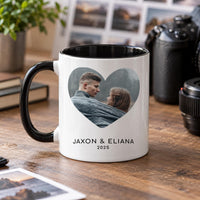 Heart photo mug with a black inside and handle