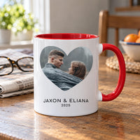 Heart photo mug with a red inside and handle