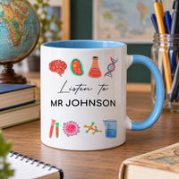 Personalised Science Teacher Ceramic Mug, Brain and DNA Icons - detail 10