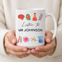 Personalised Science Teacher Ceramic Mug, Brain and DNA Icons - detail 13