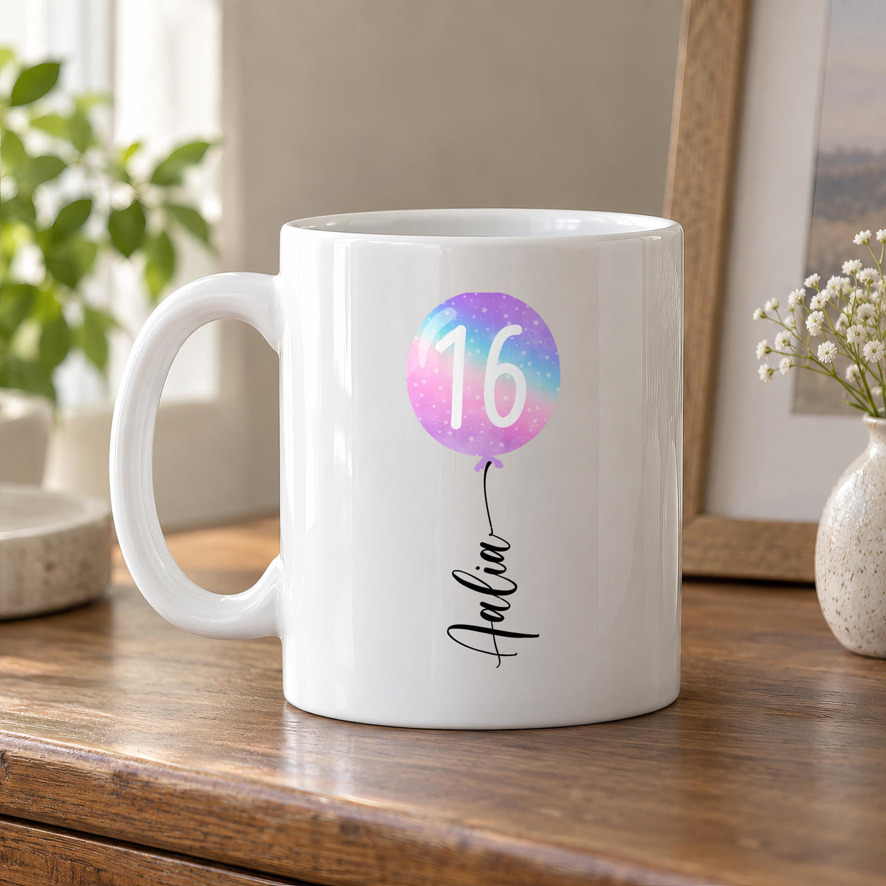Personalised Number 16 Balloon Ceramic Mug - detail 6