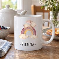 Personalised Bunny on Rainbow Ceramic Mug - lifestyle