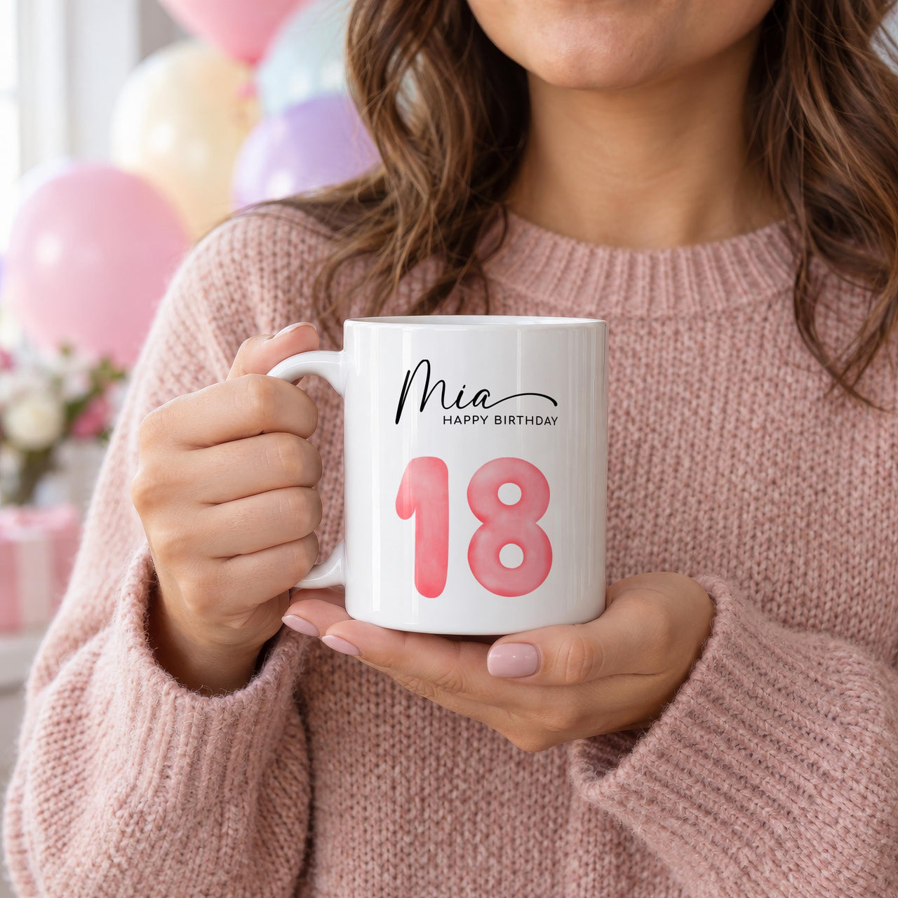 Personalised Happy Birthday Ceramic Mug - lifestyle