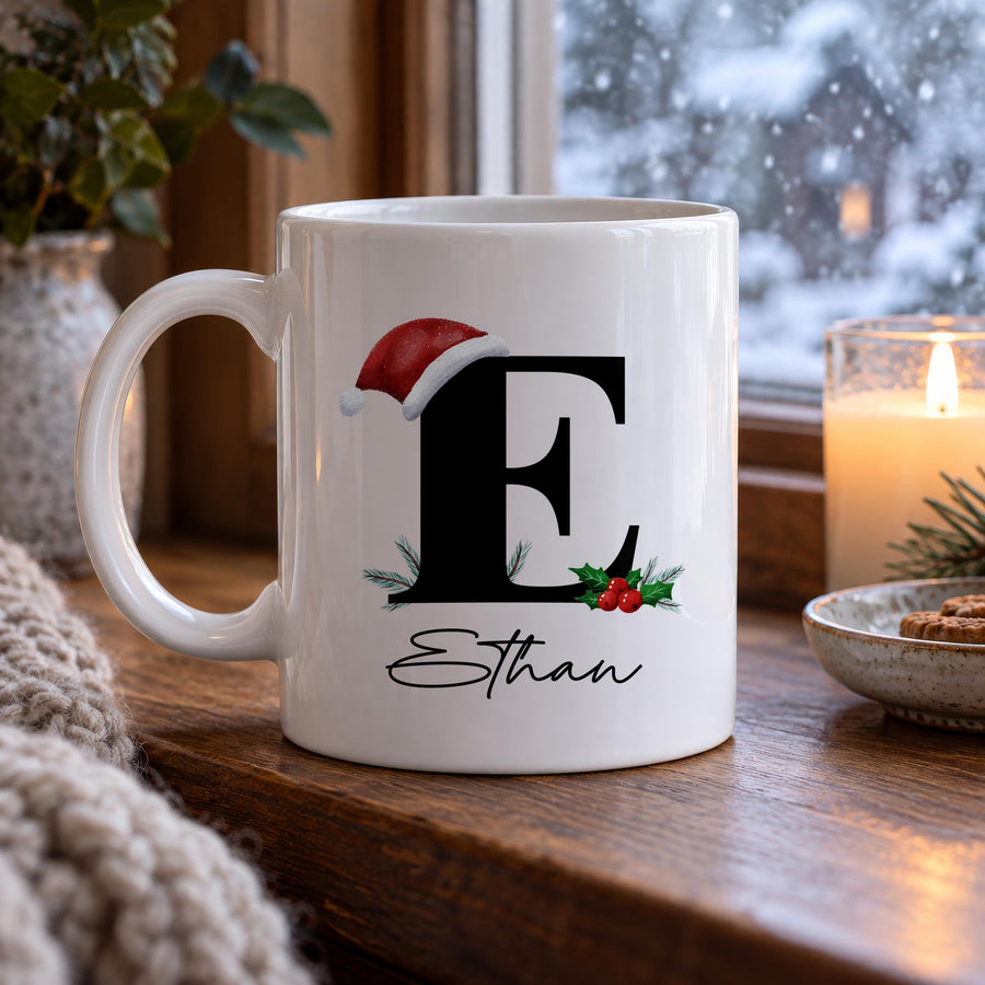 Personalised Santa Hat Initial Ceramic Mug - photo of the finished product