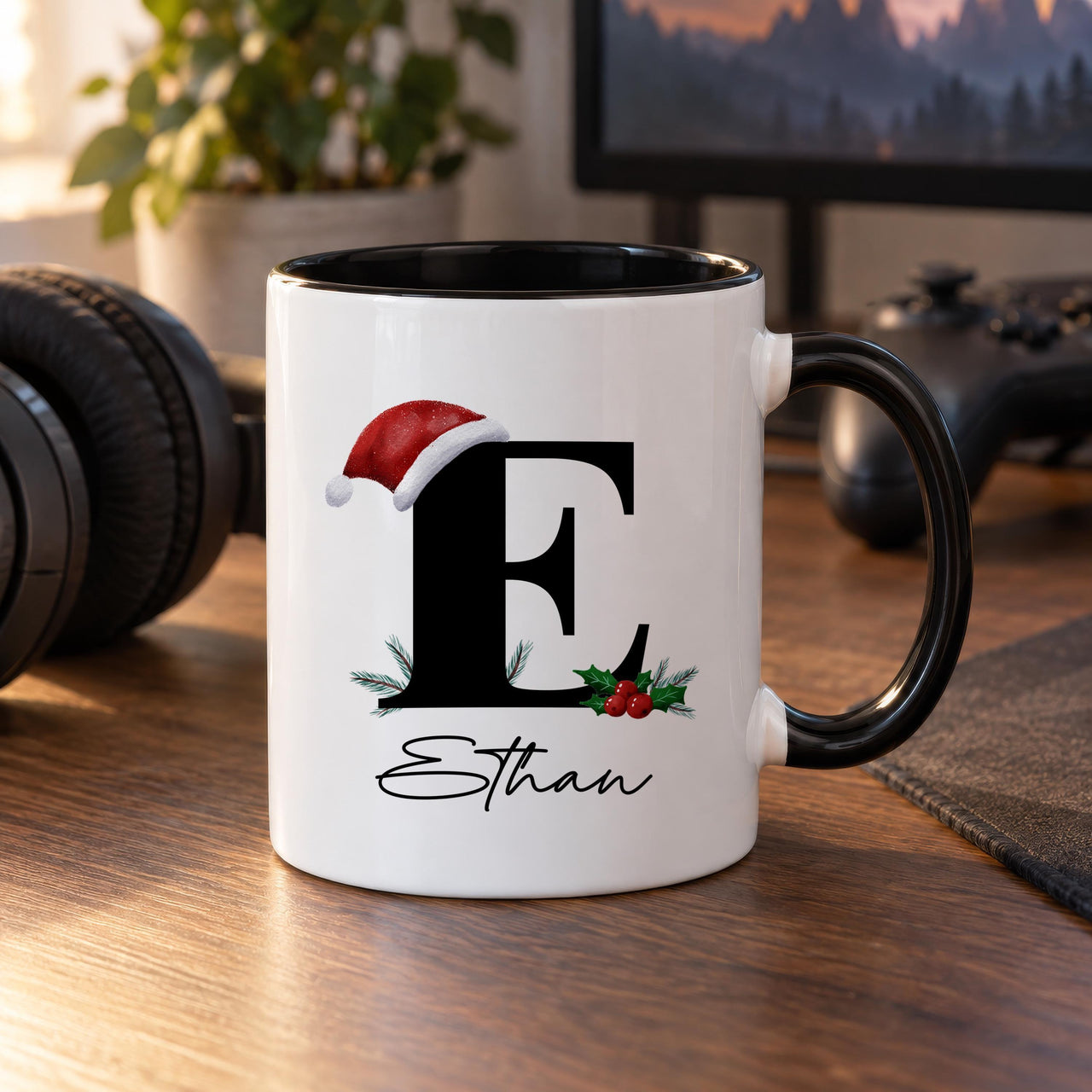 Personalised Santa Hat Initial Ceramic Mug - detail 6