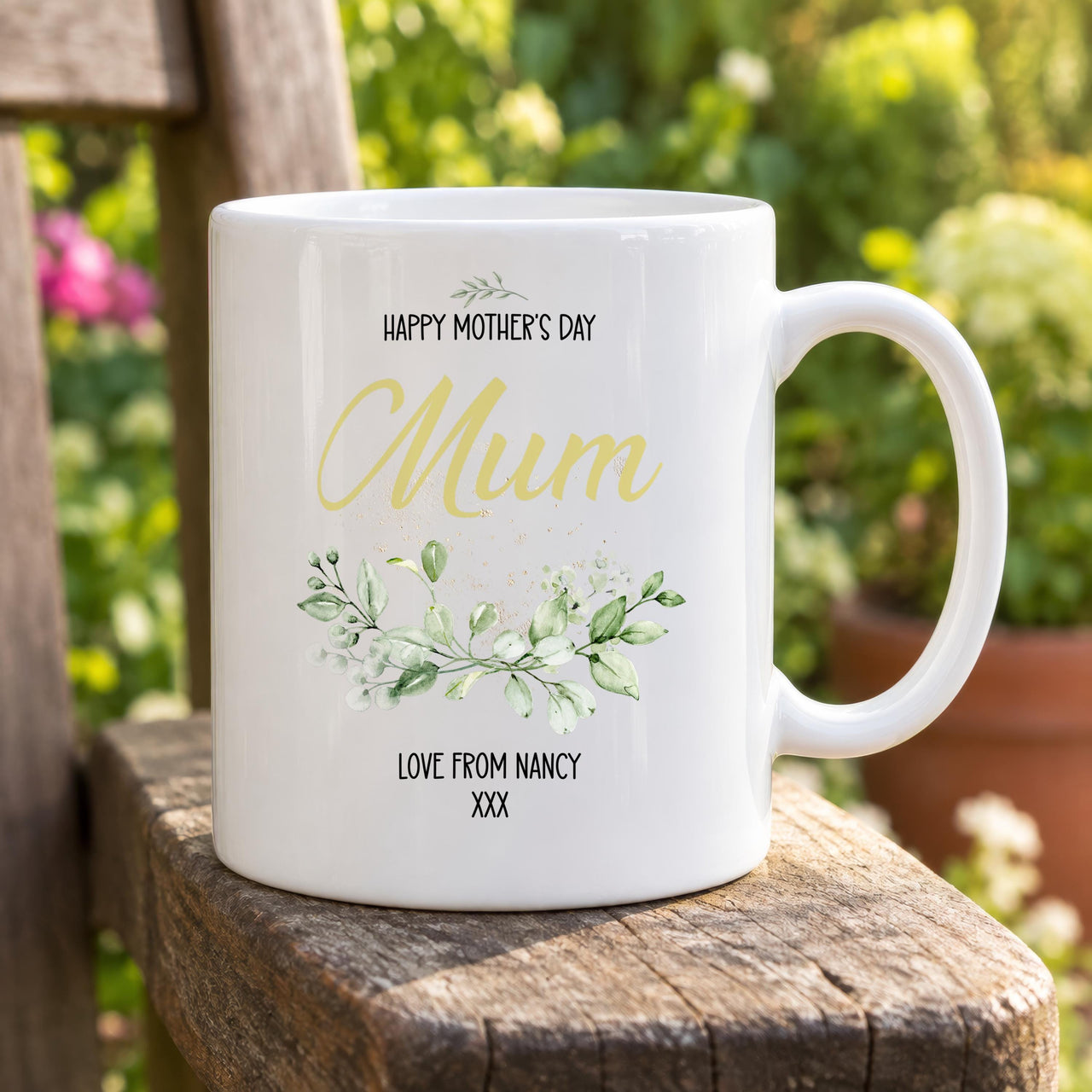 Personalised Happy Mothers Day Botanical Ceramic Mug - lifestyle