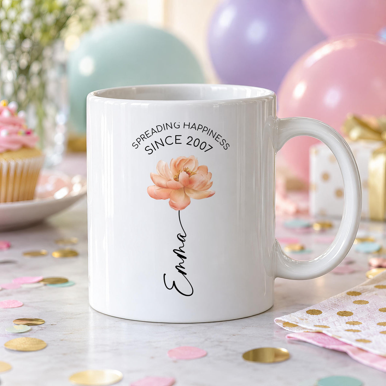 Personalised Peach Flower Ceramic Mug - detail 6