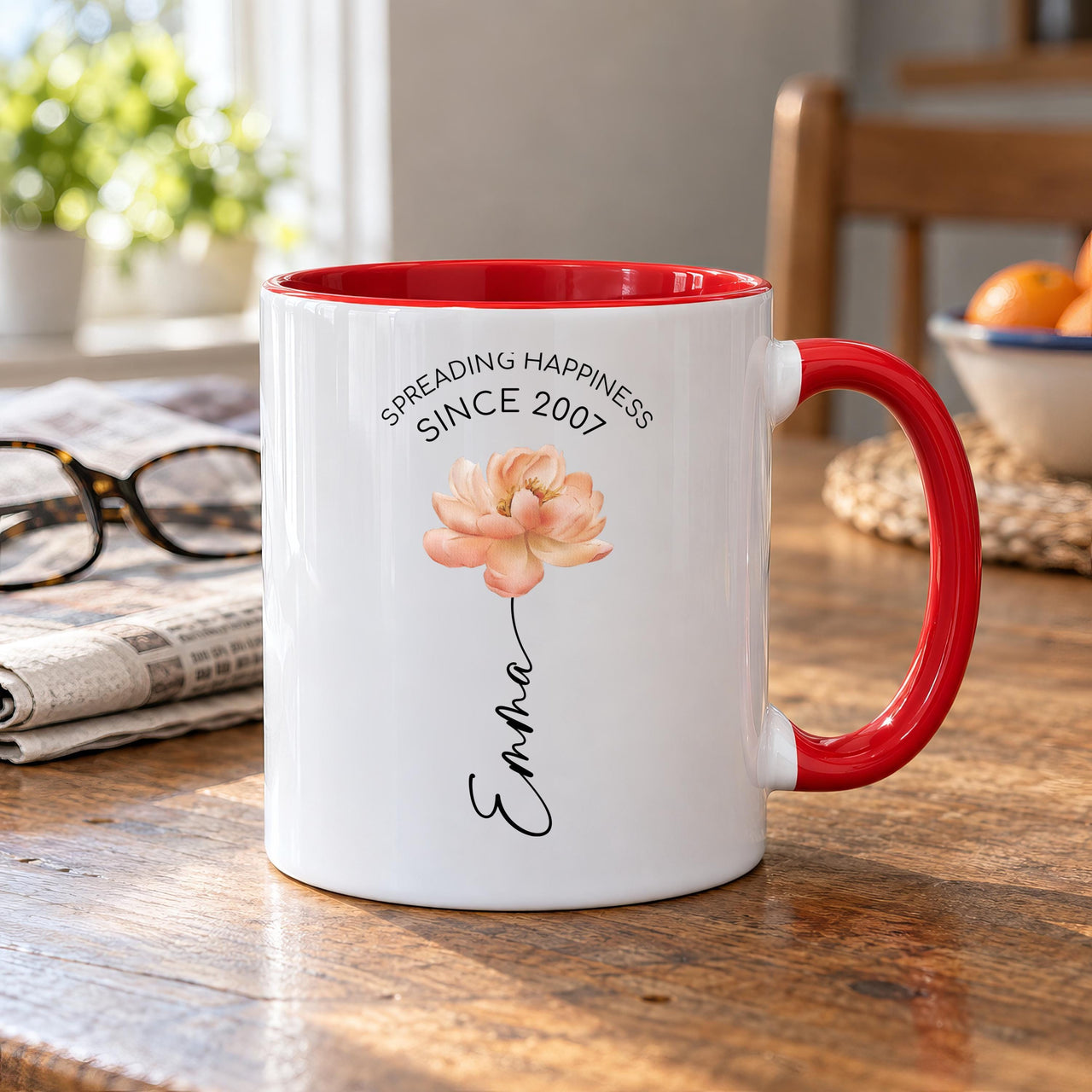 Personalised Peach Flower Ceramic Mug - detail 8