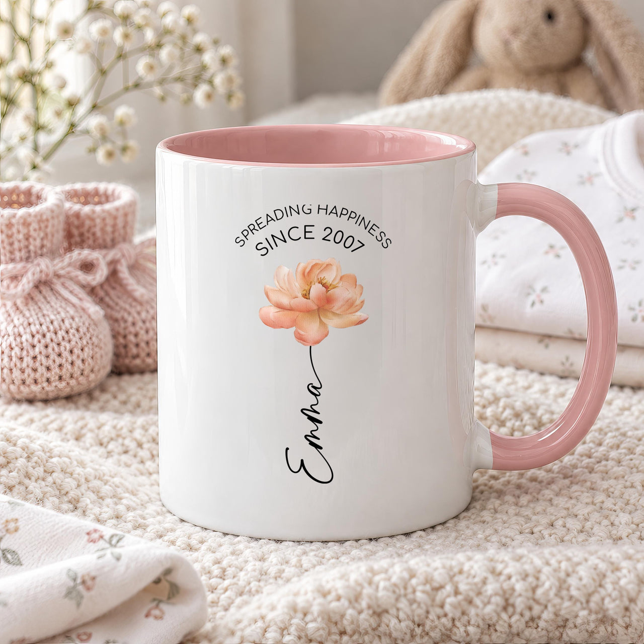 Personalised Peach Flower Ceramic Mug - detail 9
