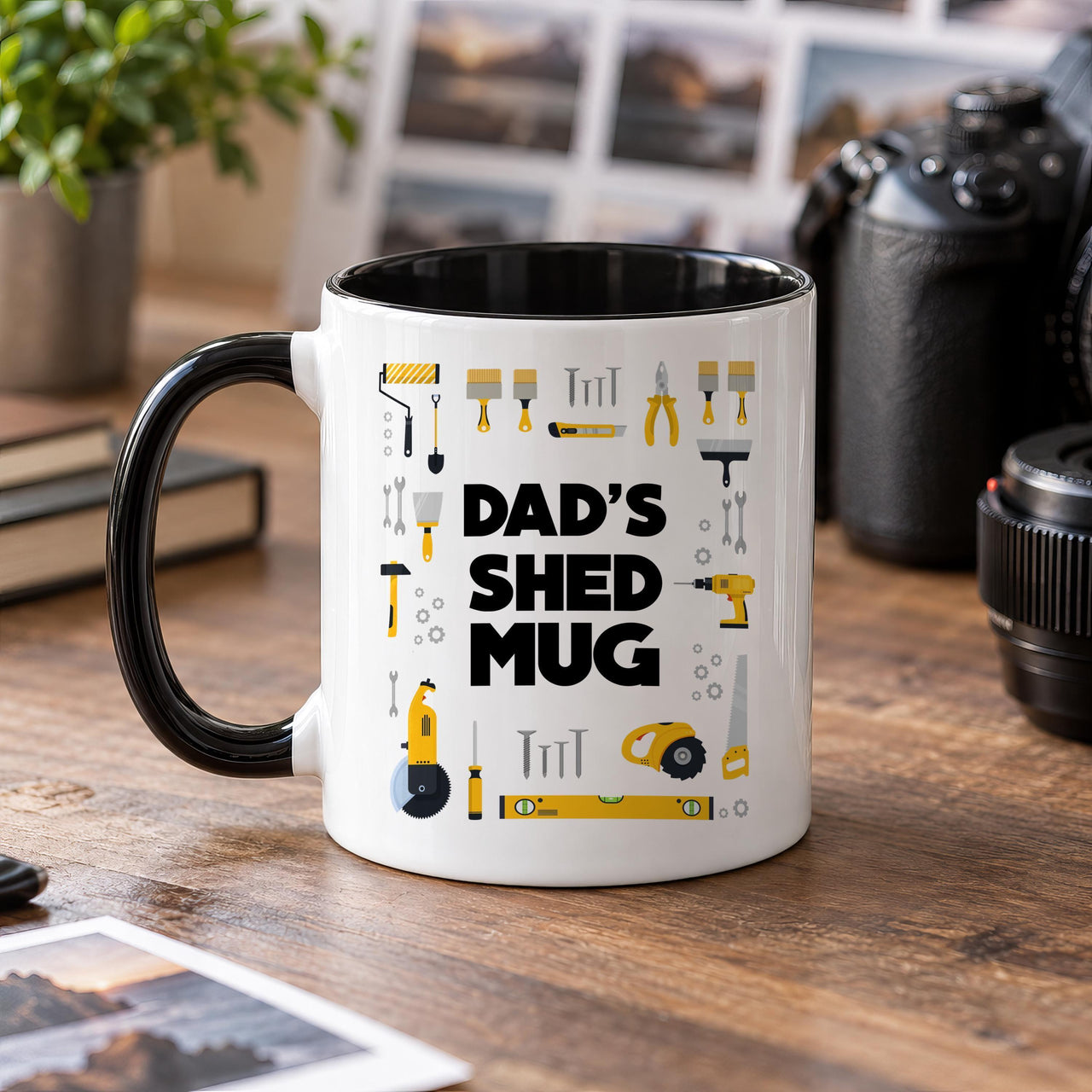 Dad's Shed mug with a black inside and handle