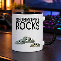 Geography Rocks mug with a black inside and handle