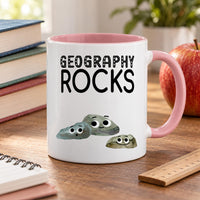 Geography Rocks mug with a pink inside and handle