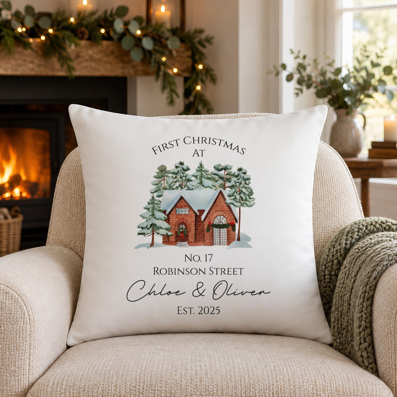 Personalised Snowy House Cushion