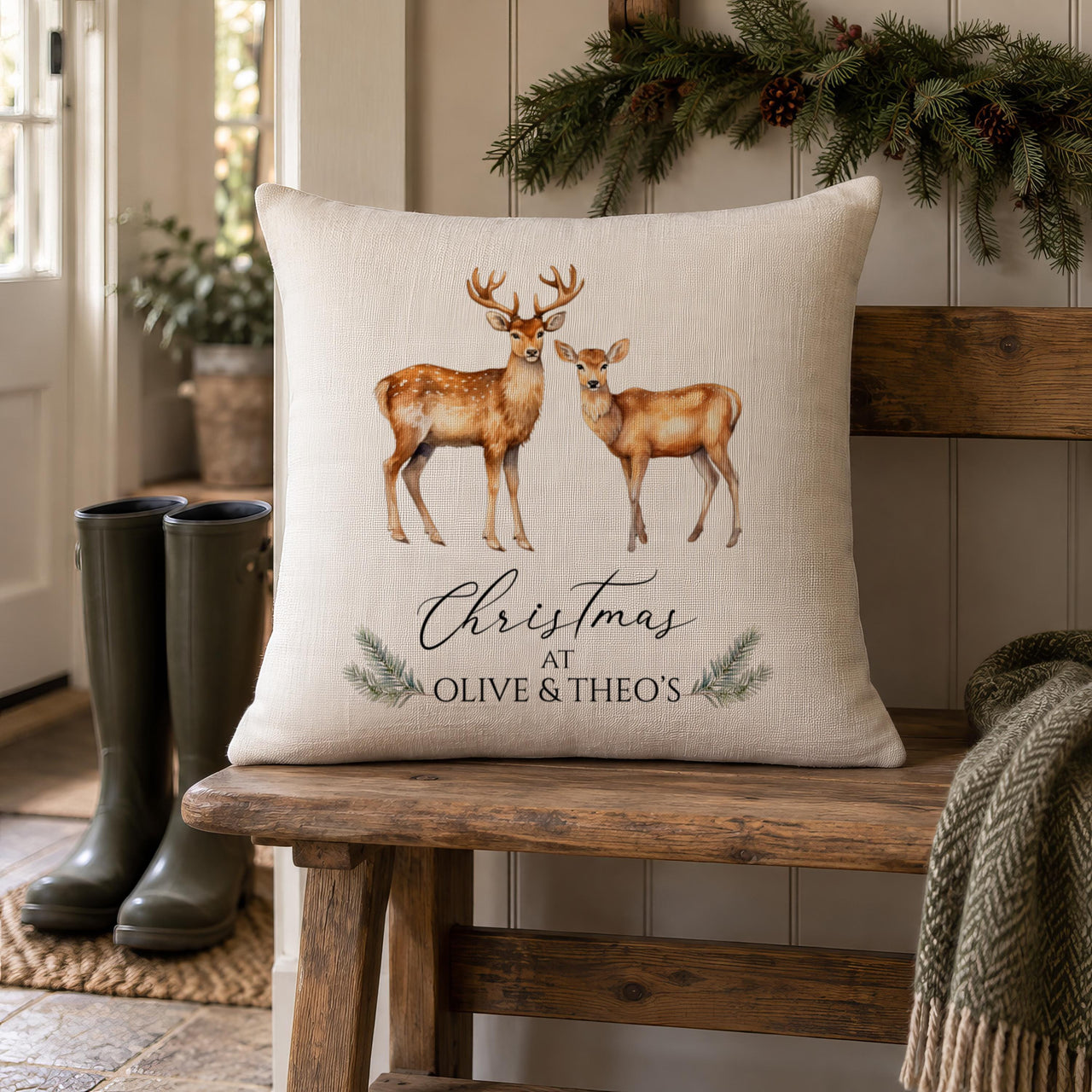 Personalised Deer Couple Cushion