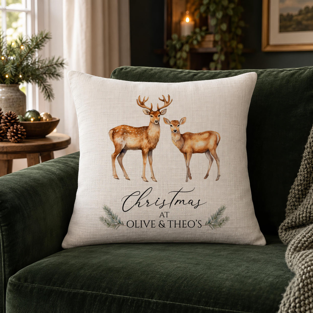Personalised Deer Couple Cushion