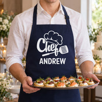 Navy apron with white 