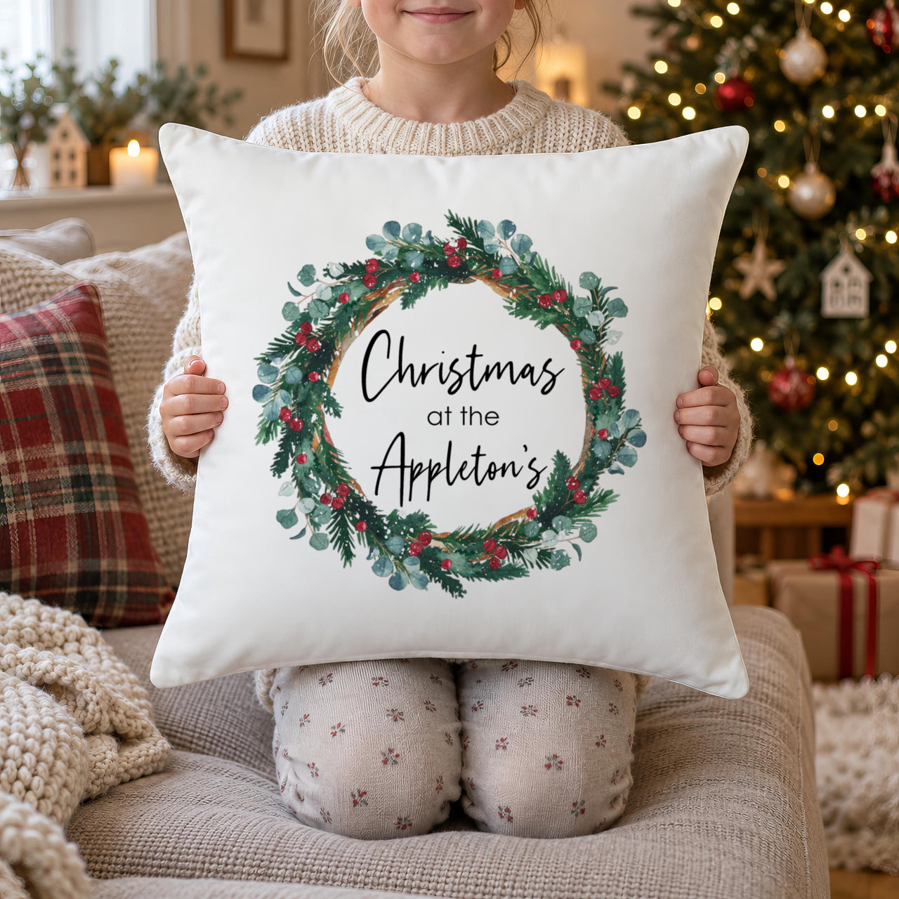 Personalised Family Name Wreath Cushion