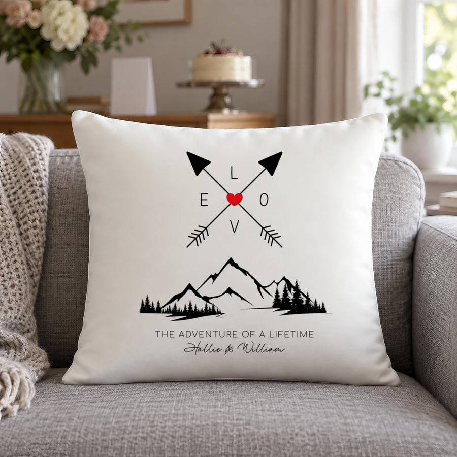 Personalised Adventure Cushion, Two Names Added - photo of the finished product