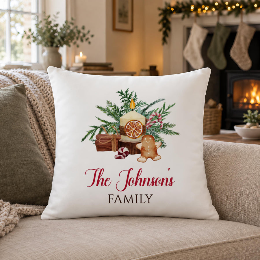 Personalised Candle Gingerbread Pine Cushion - photo of the finished product