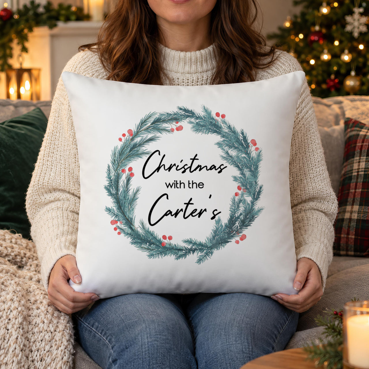 Personalised Pine Wreath Cushion