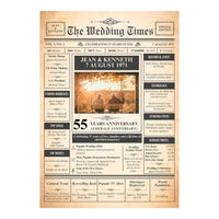 Unframed 55th anniversary newspaper design with names, wedding date, couple photo and 1971 facts and prices