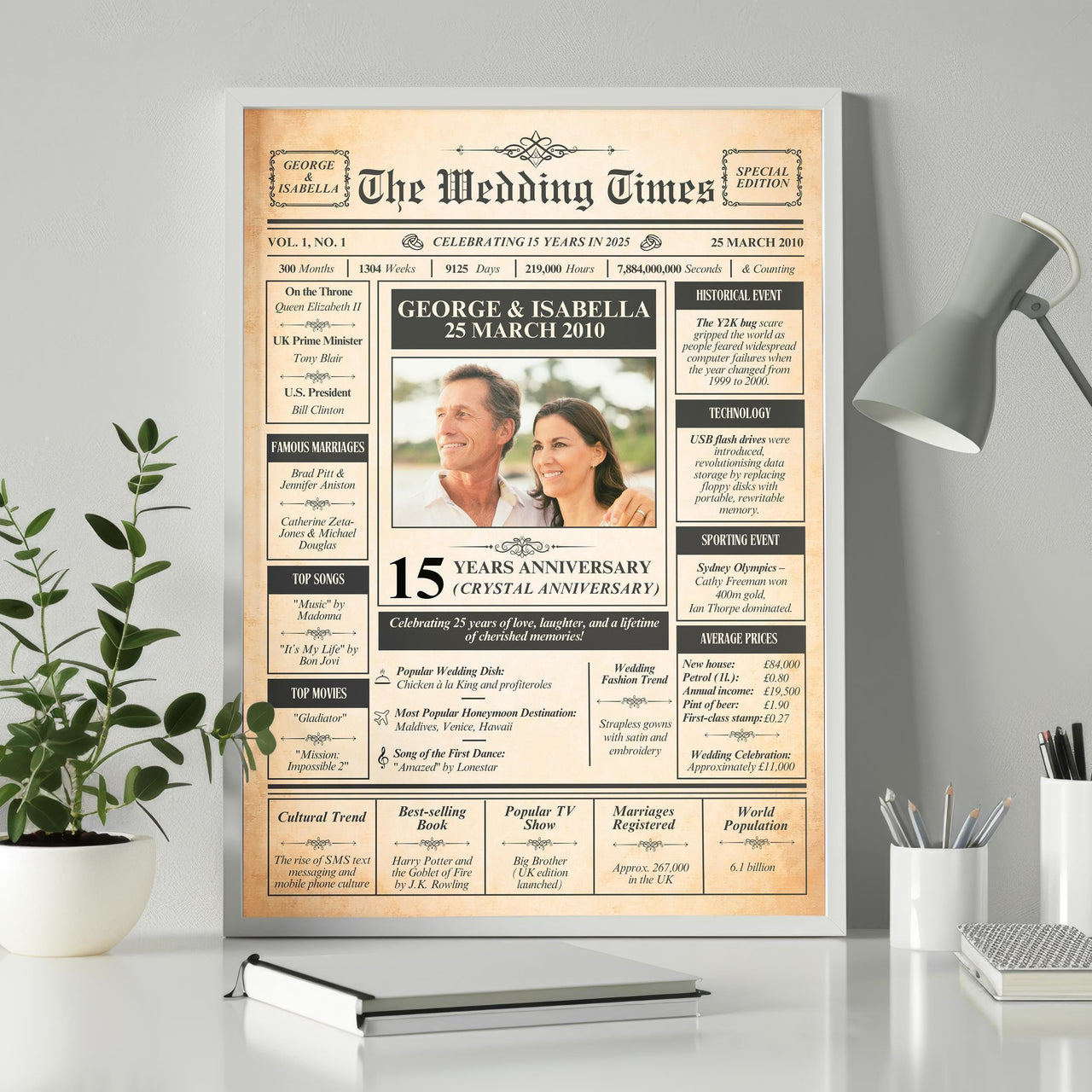 Diamond Anniversary Print: Custom Names and Wedding Year 1965