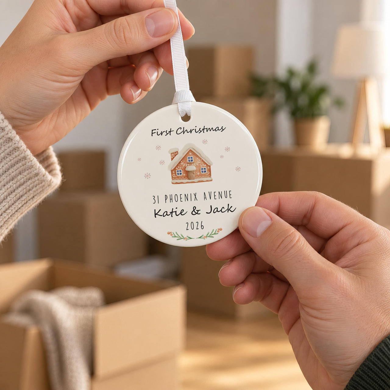 Personalised Gingerbread House Bauble - lifestyle