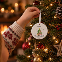 Personalised Reindeer and Tree Ceramic Bauble - lifestyle