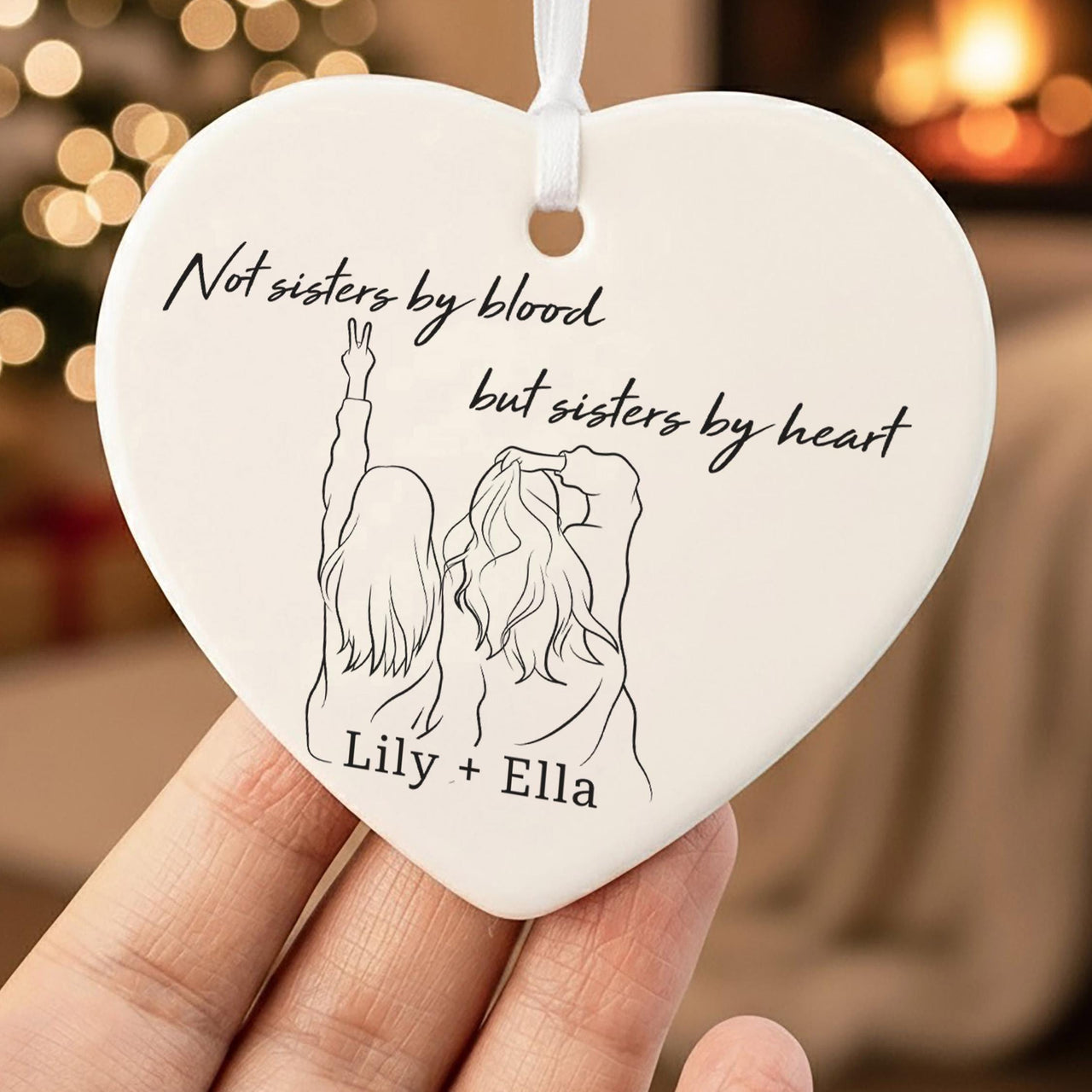 Personalised Sisters by Heart Ceramic Ornament - lifestyle