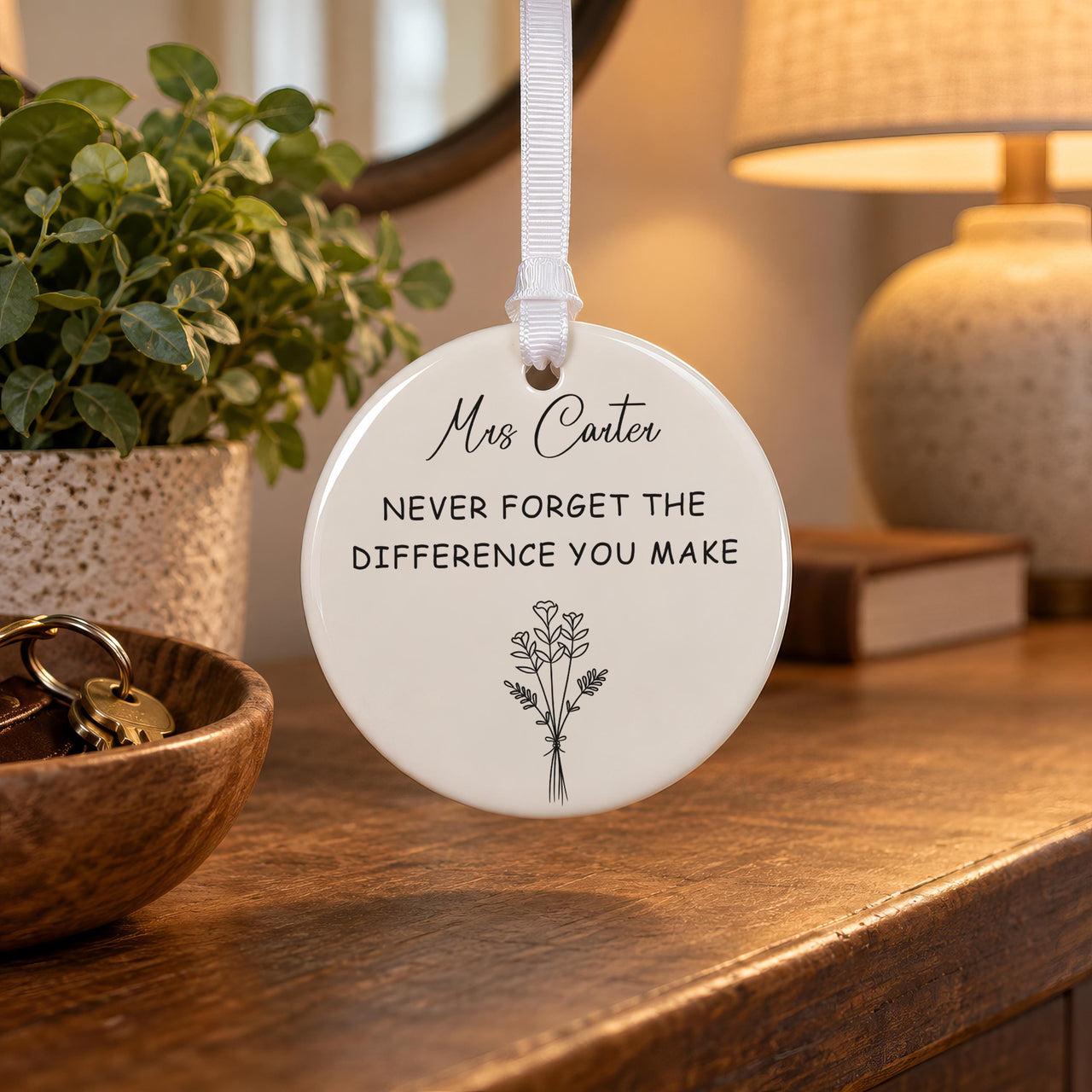 Personalised Thank You Ceramic Round Ornament - lifestyle