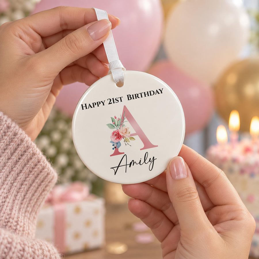 Personalised Floral Letter Ceramic Ornament - photo of the finished product