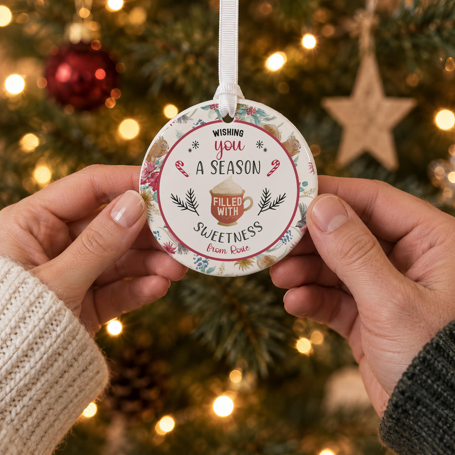 Personalised Christmas Message Ceramic Bauble - photo of the finished product