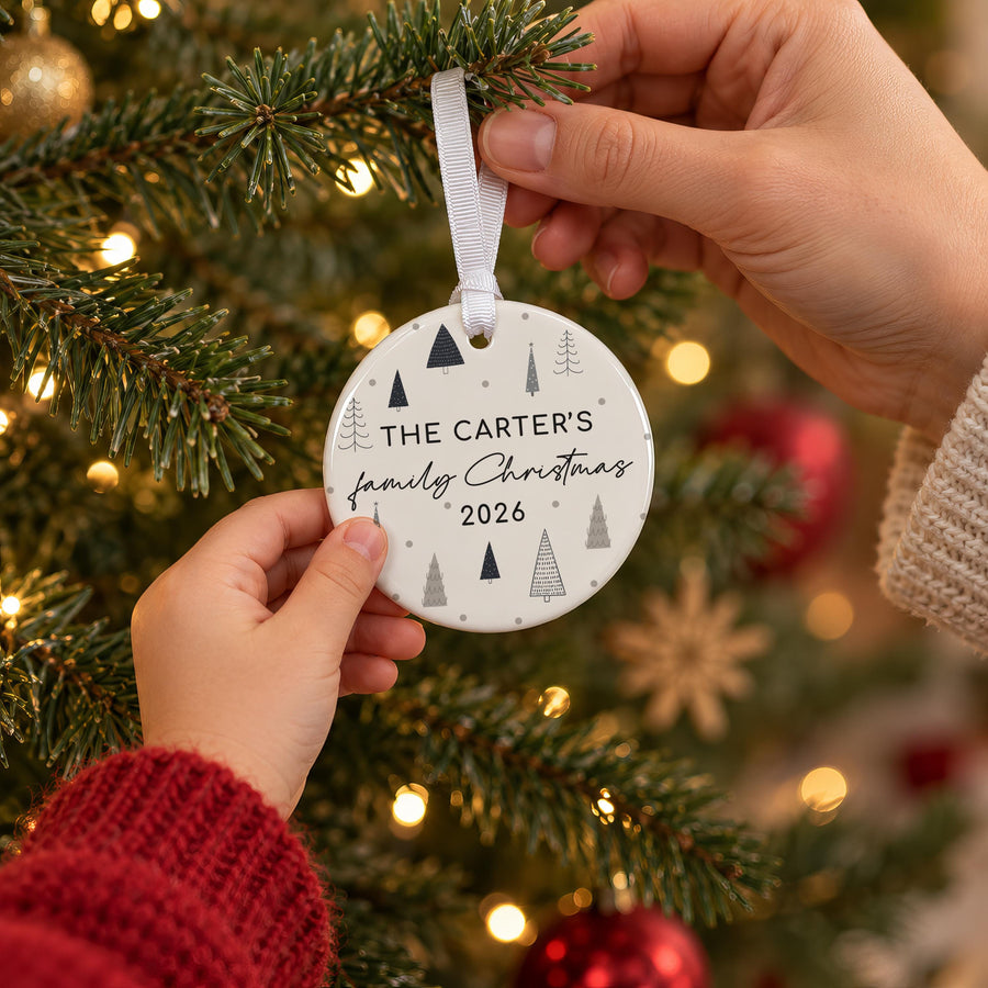 Personalised Family Name Ceramic Bauble, Your Wording Added - photo of the finished product