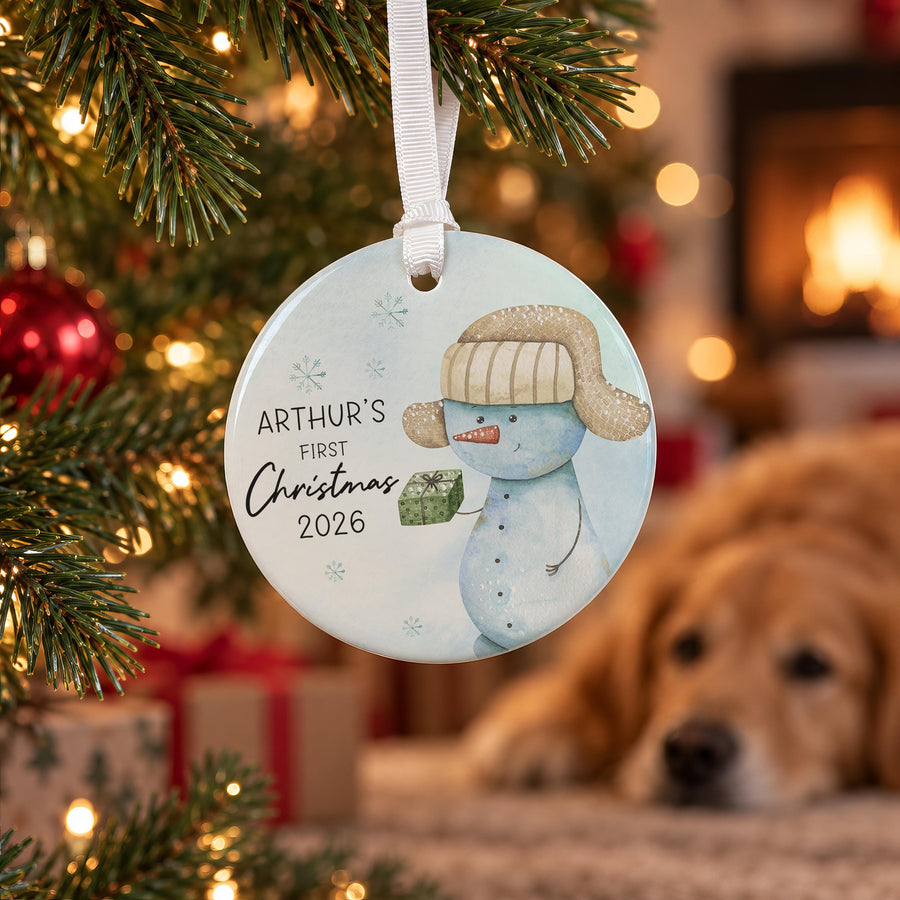 Personalised Snowman Ceramic Bauble - photo of the finished product