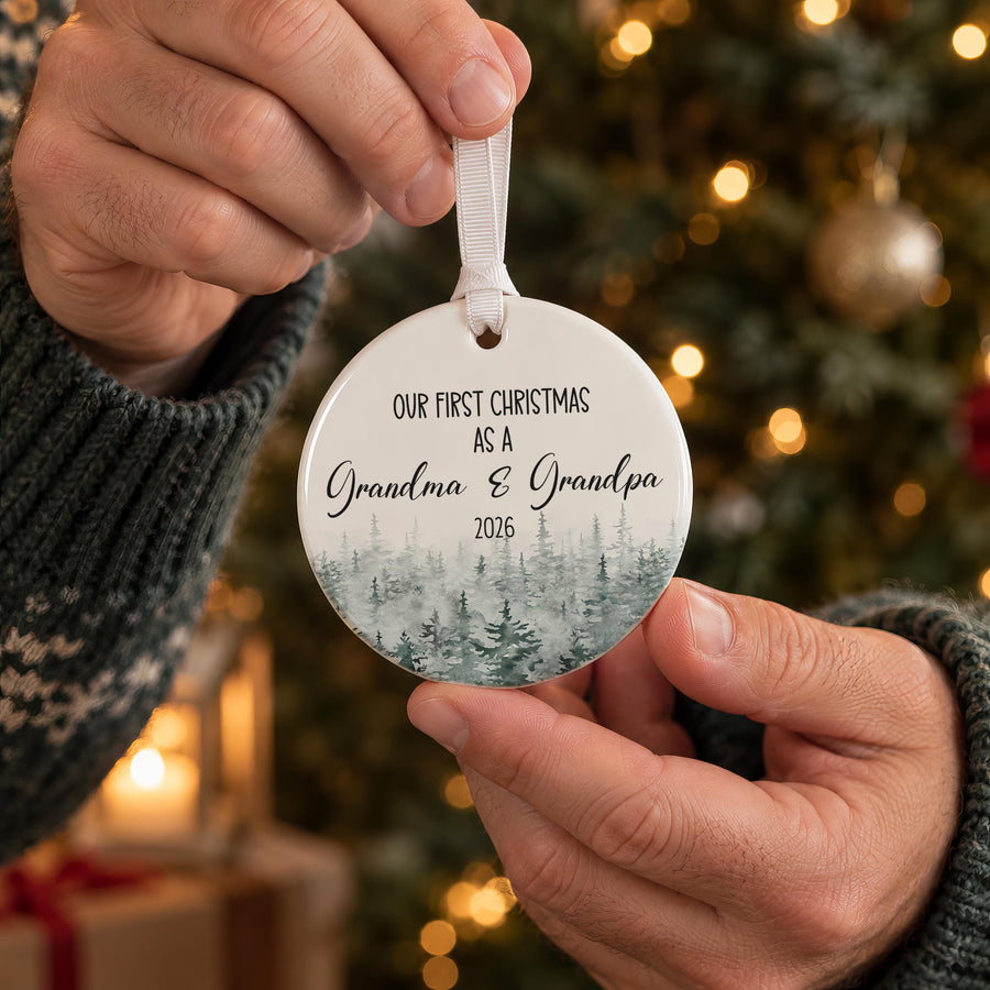 Personalised Foggy Forest Grandparents Bauble - photo of the finished product