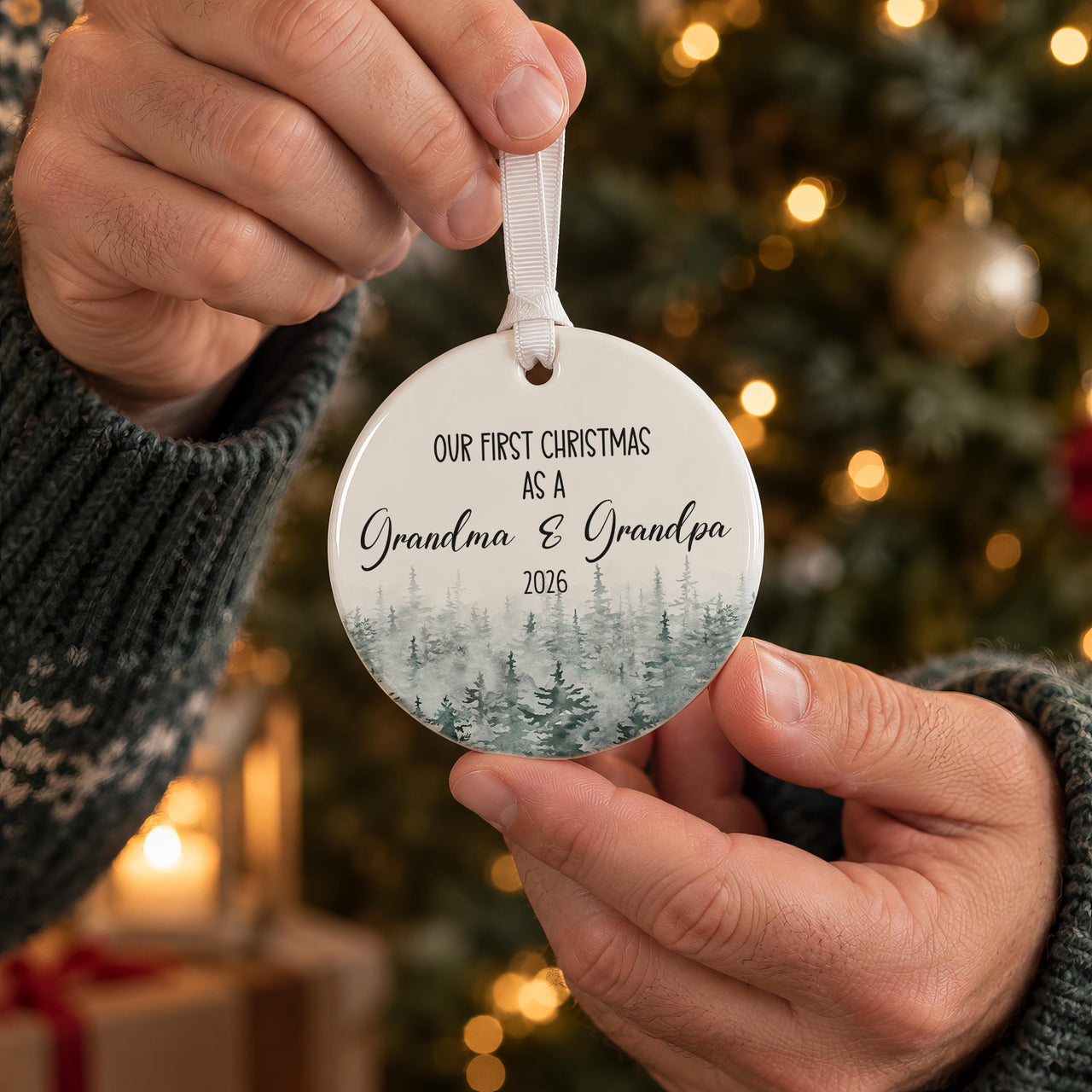 Personalised Foggy Forest Grandparents Bauble - lifestyle