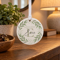 Personalised Leafy Initial Ceramic Ornament - lifestyle