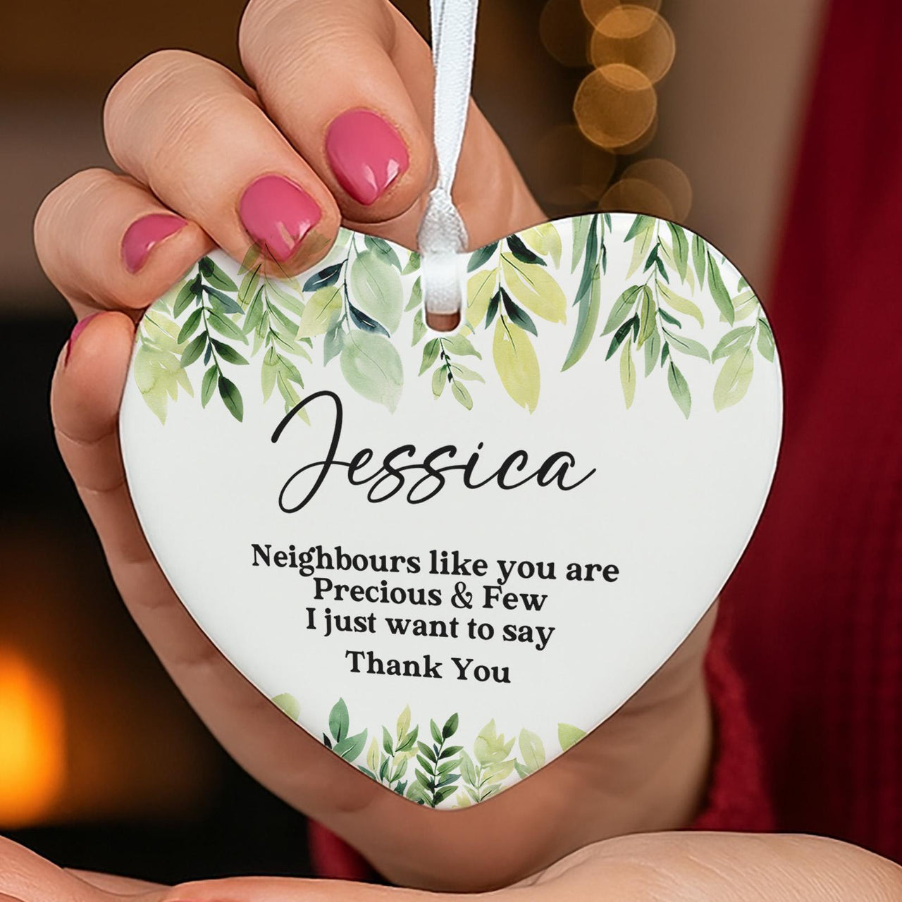 Personalised Neighbour Heart Ceramic Ornament - lifestyle