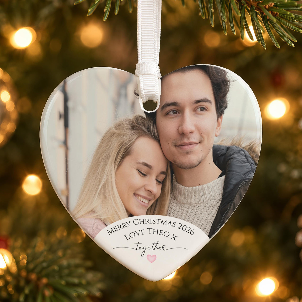 Personalised Couple Photo Ceramic Heart Ornament - detail 1