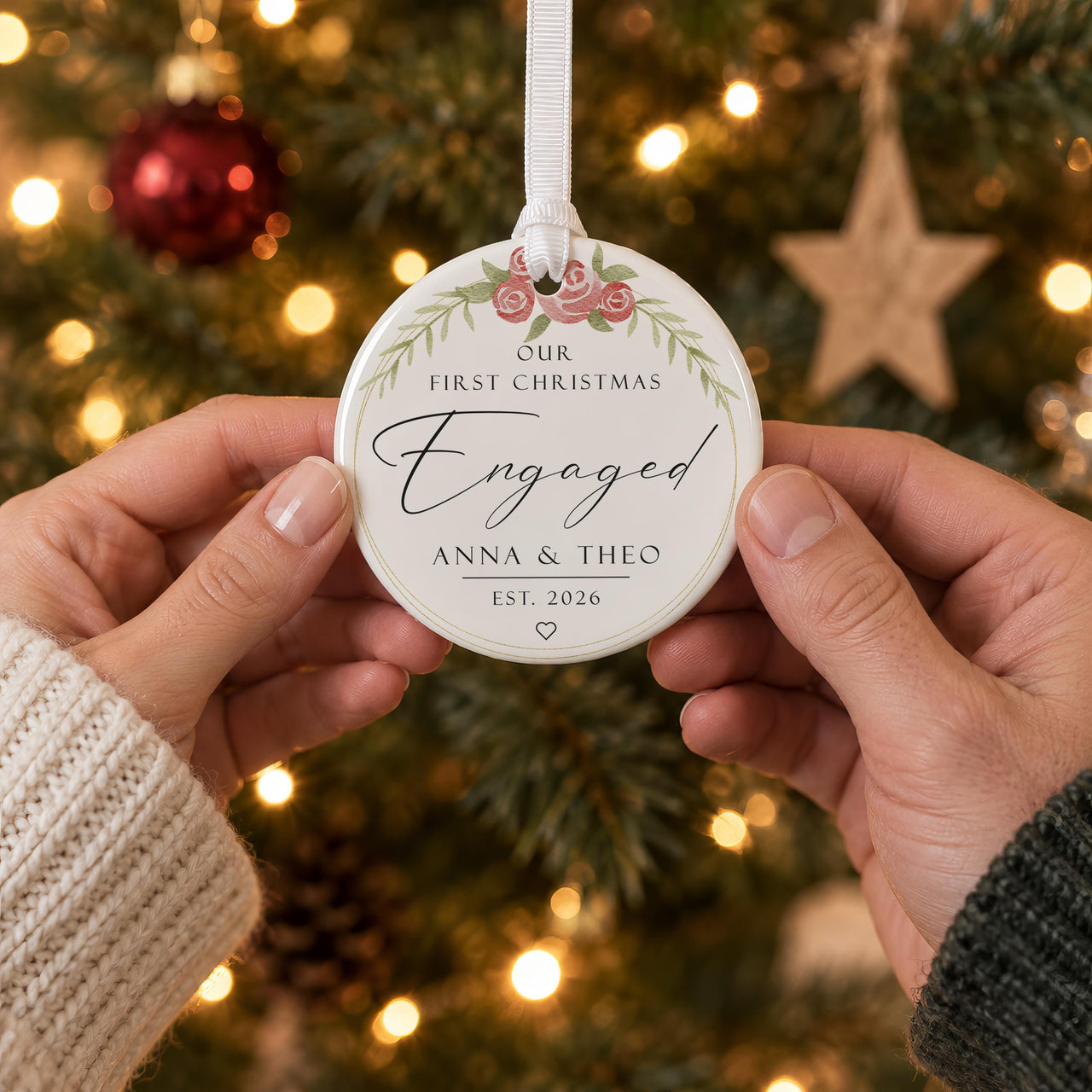 Personalised Floral Wreath Ceramic Bauble - lifestyle