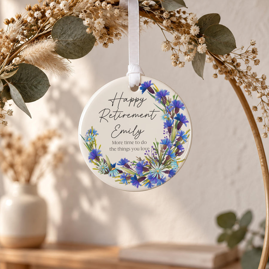 Personalised Happy Retirement Ceramic Bauble - photo of the finished product