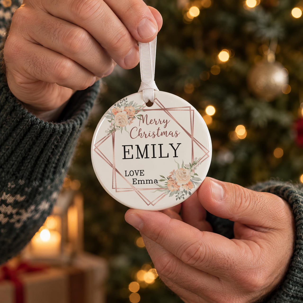Personalised Merry Christmas Ceramic Bauble - lifestyle