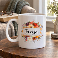 Personalised Autumn Floral Ceramic Mug - lifestyle