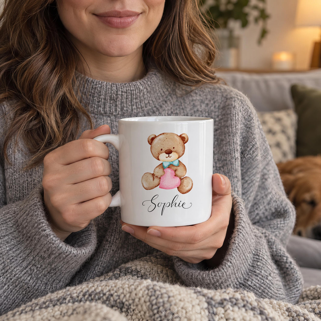 Personalised Bow Tie Bear Ceramic Mug - lifestyle