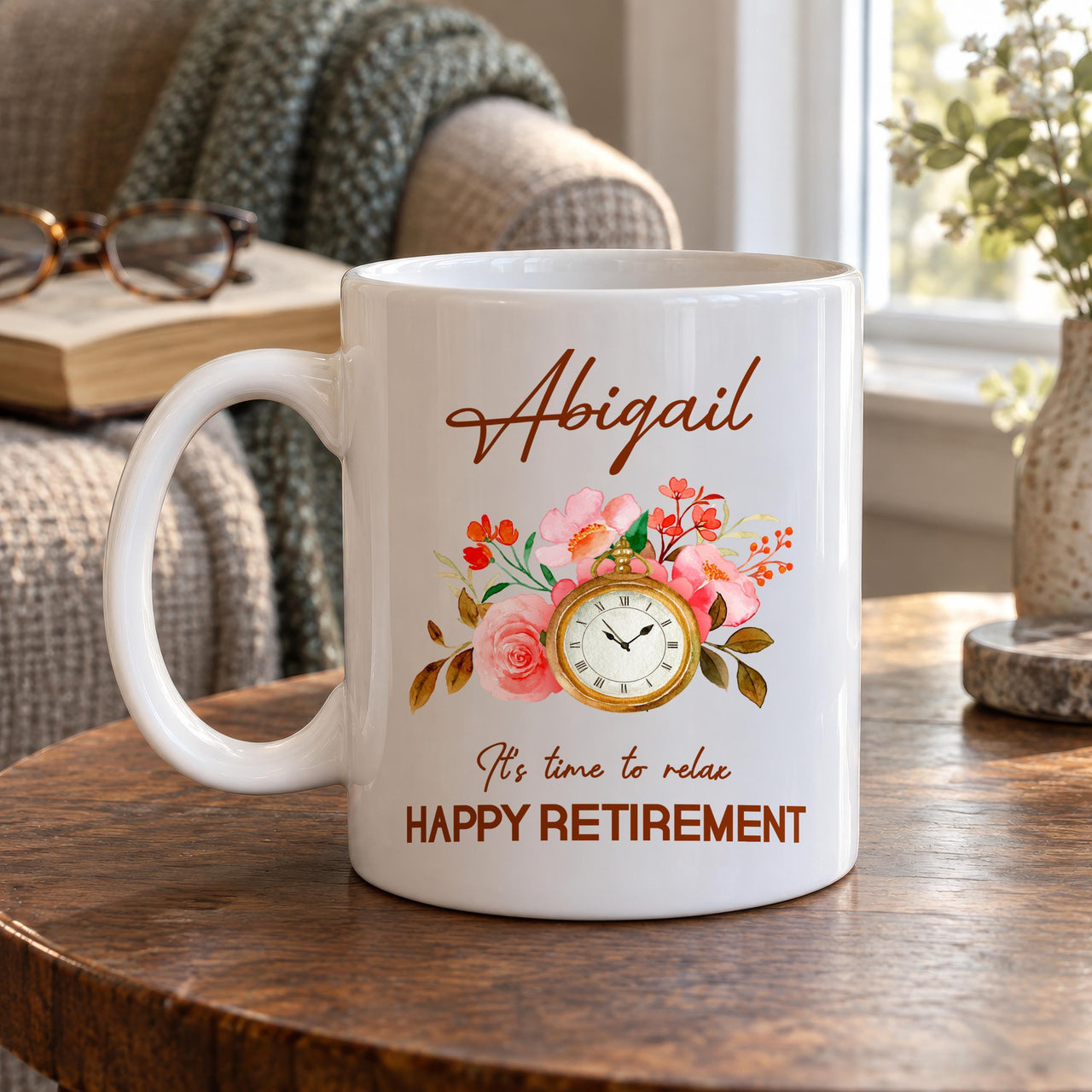 Personalised Retirement Pocket Watch Ceramic Mug - lifestyle