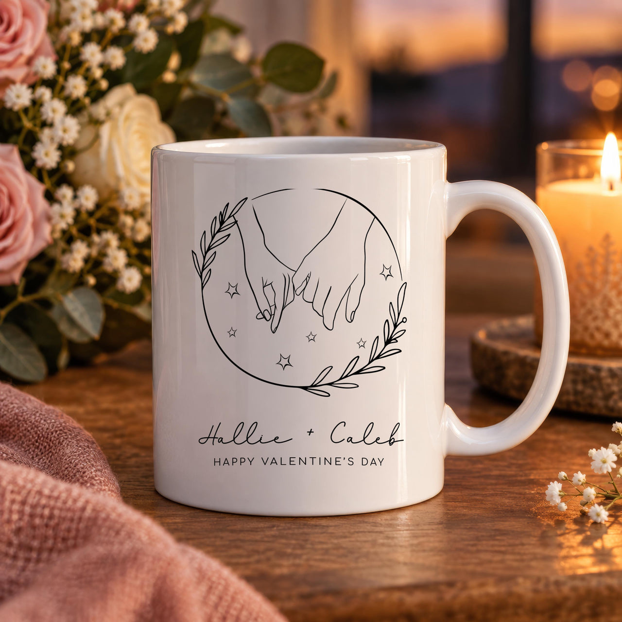 Personalised Line Art Holding Hands Ceramic Mug - lifestyle