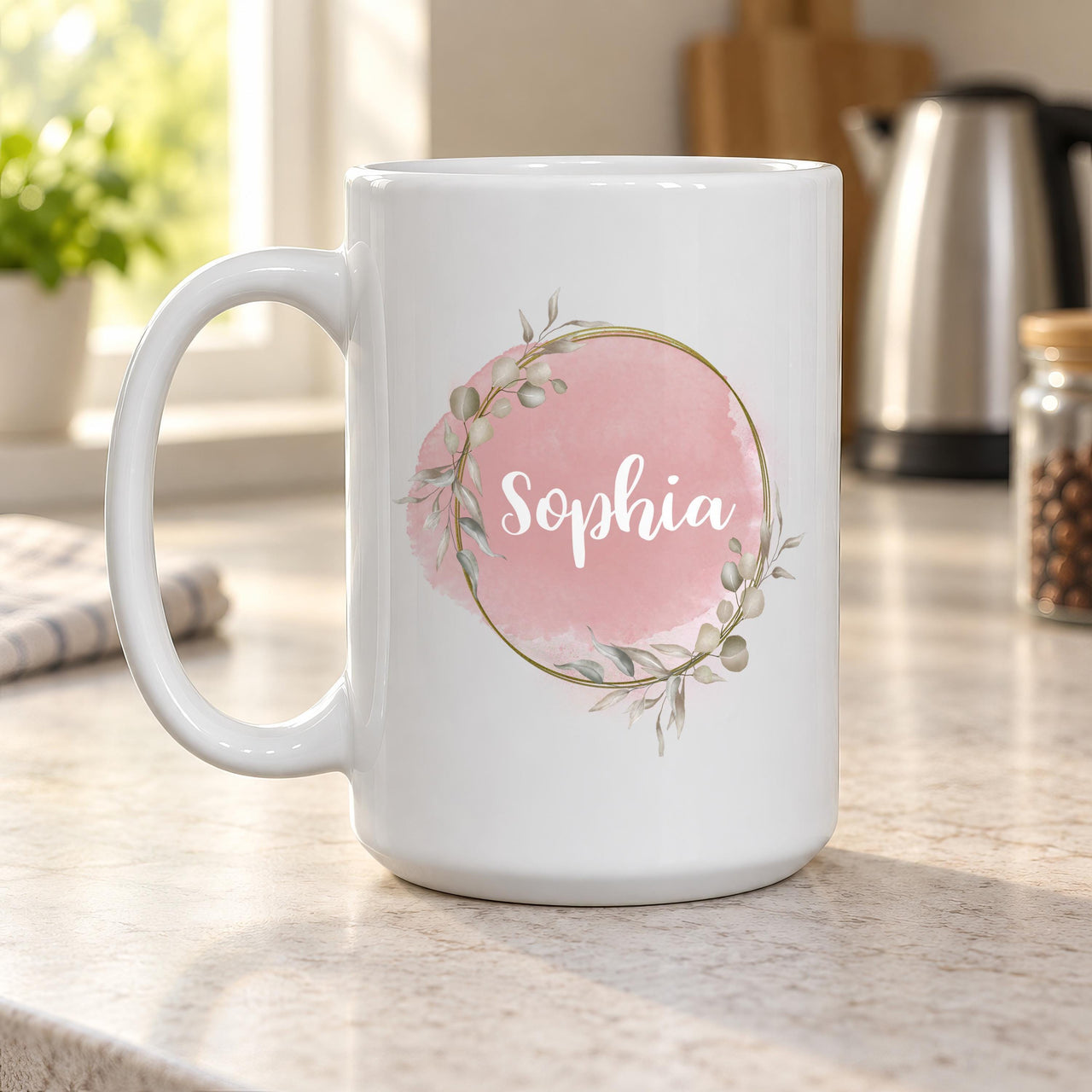 Personalised Blush Wreath Ceramic Mug - detail 13
