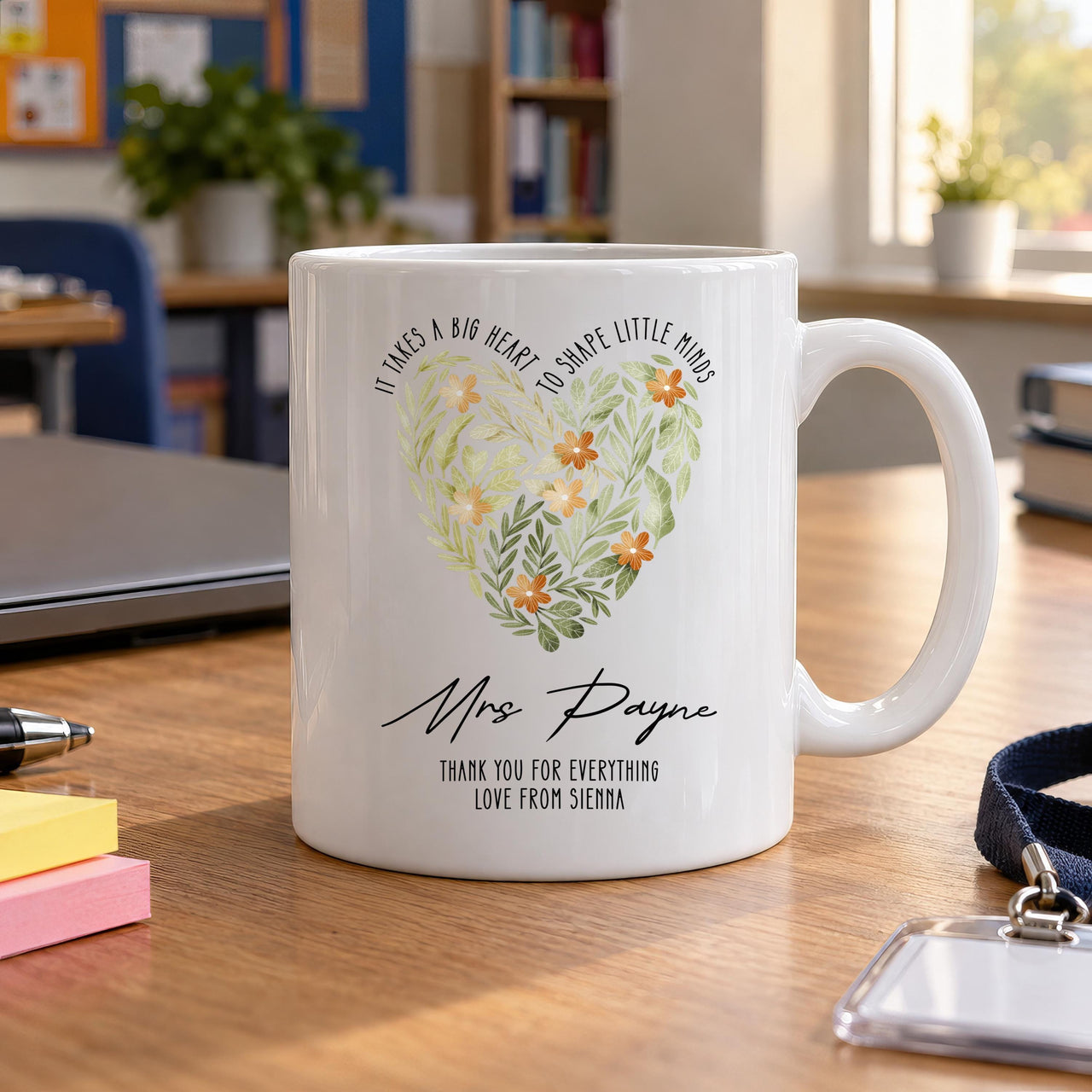 Personalised Leaf Heart Teacher Ceramic Mug - detail 6